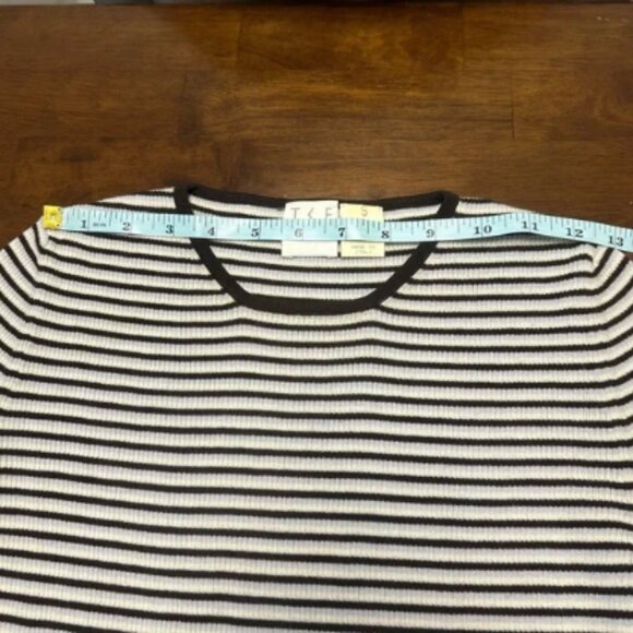 Tse Wool Black, White, and Light Blue Gray Stripe Tee Size S - Picture 7 of 9
